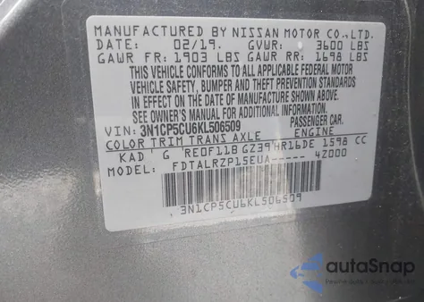 2019 Nissan Kicks S из США, поврежденный, VIN 3N1CP5CU6KL506509